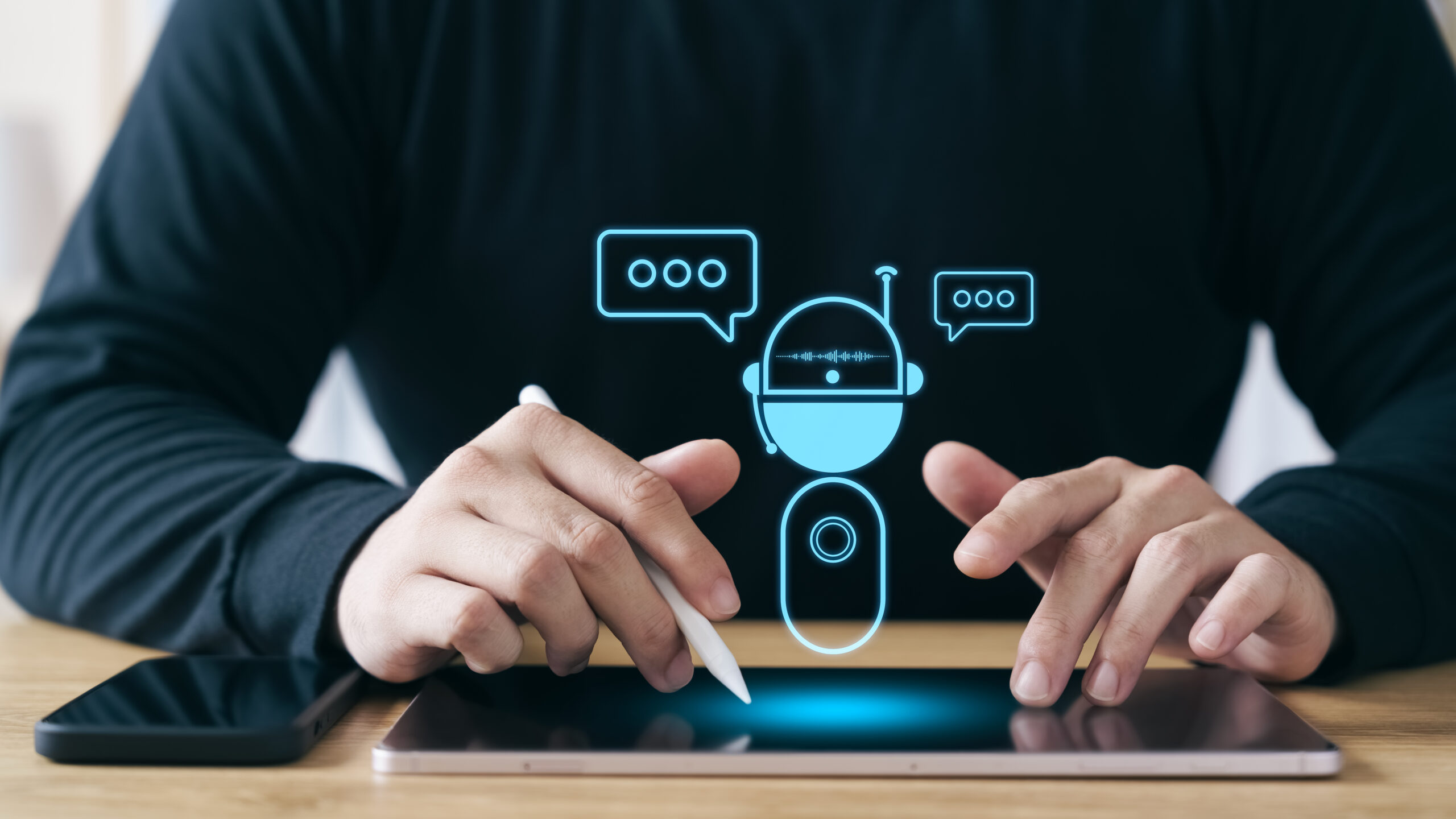 Concept Humans work with artificial intelligence, humans use int